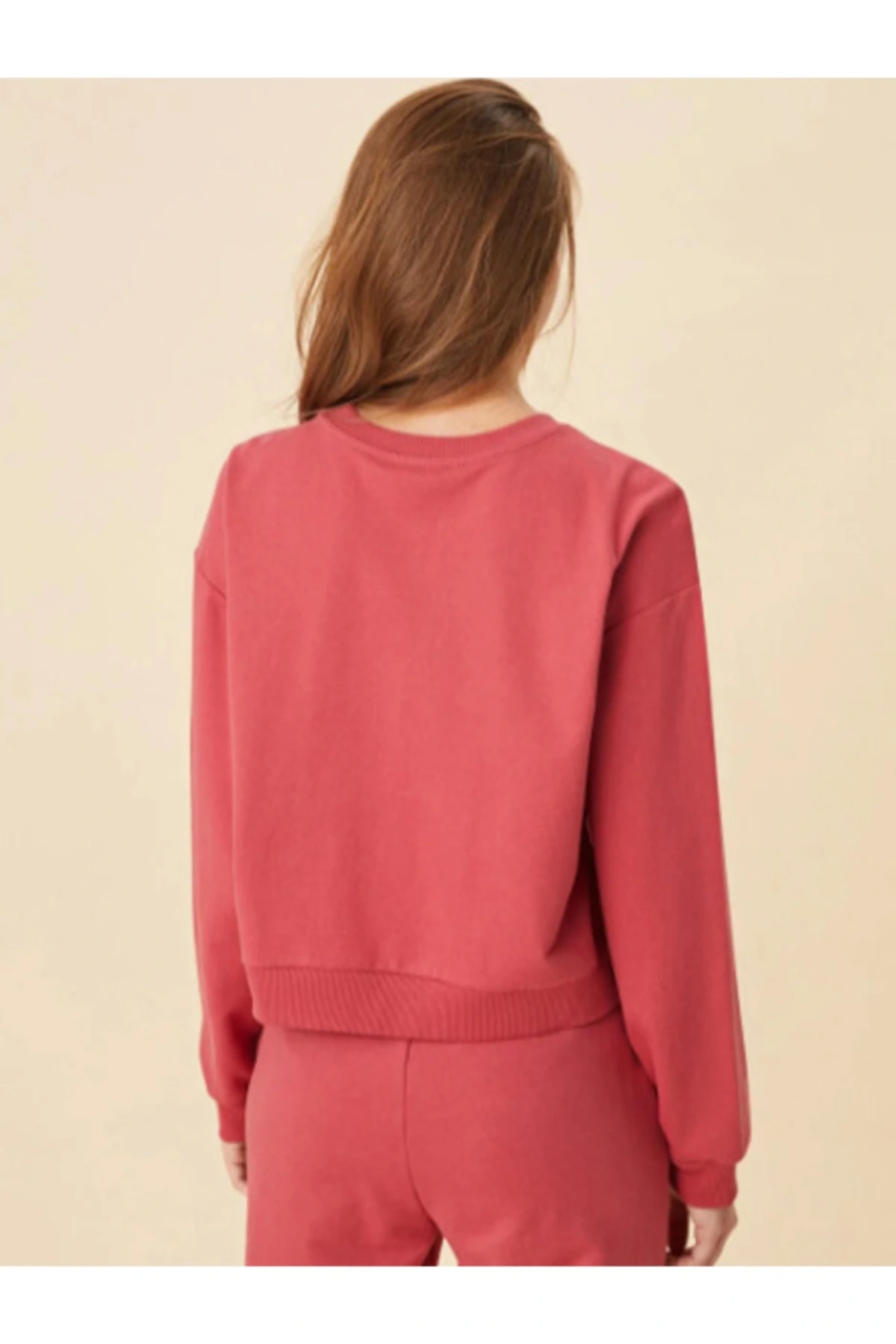 Bisiklet Yaka Baskılı Uzun Kollu Kadın Sweatshirt