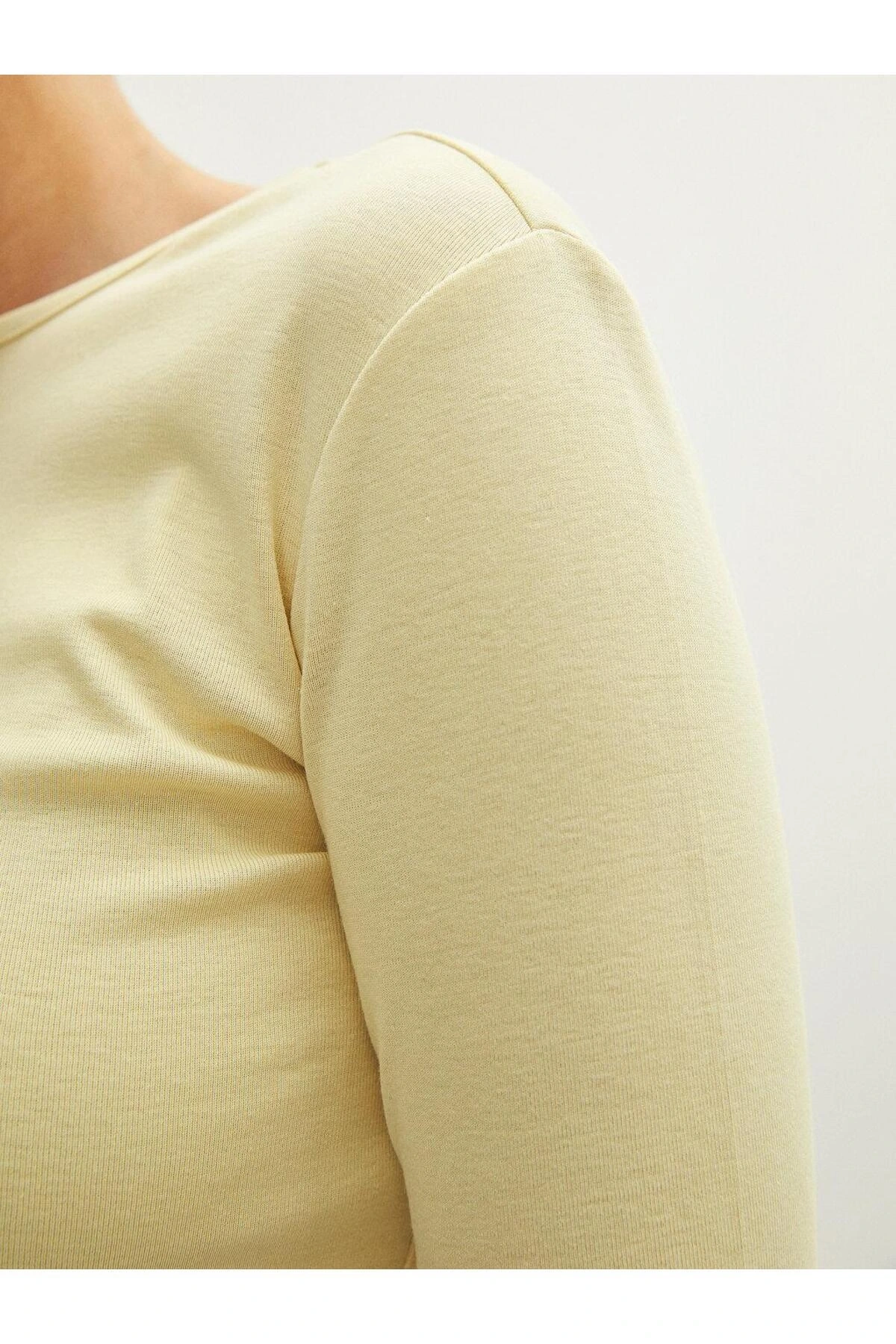 LCWAIKIKI Basic Bisiklet Yaka Düz Uzun Kollu Pamuklu Kadın Tişört