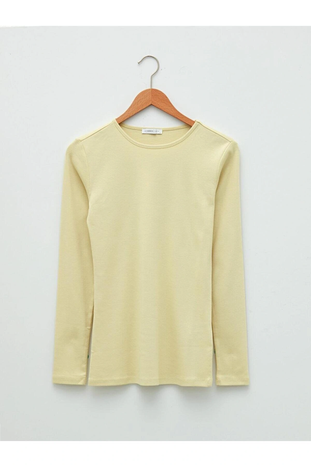 LCWAIKIKI Basic Bisiklet Yaka Düz Uzun Kollu Pamuklu Kadın Tişört