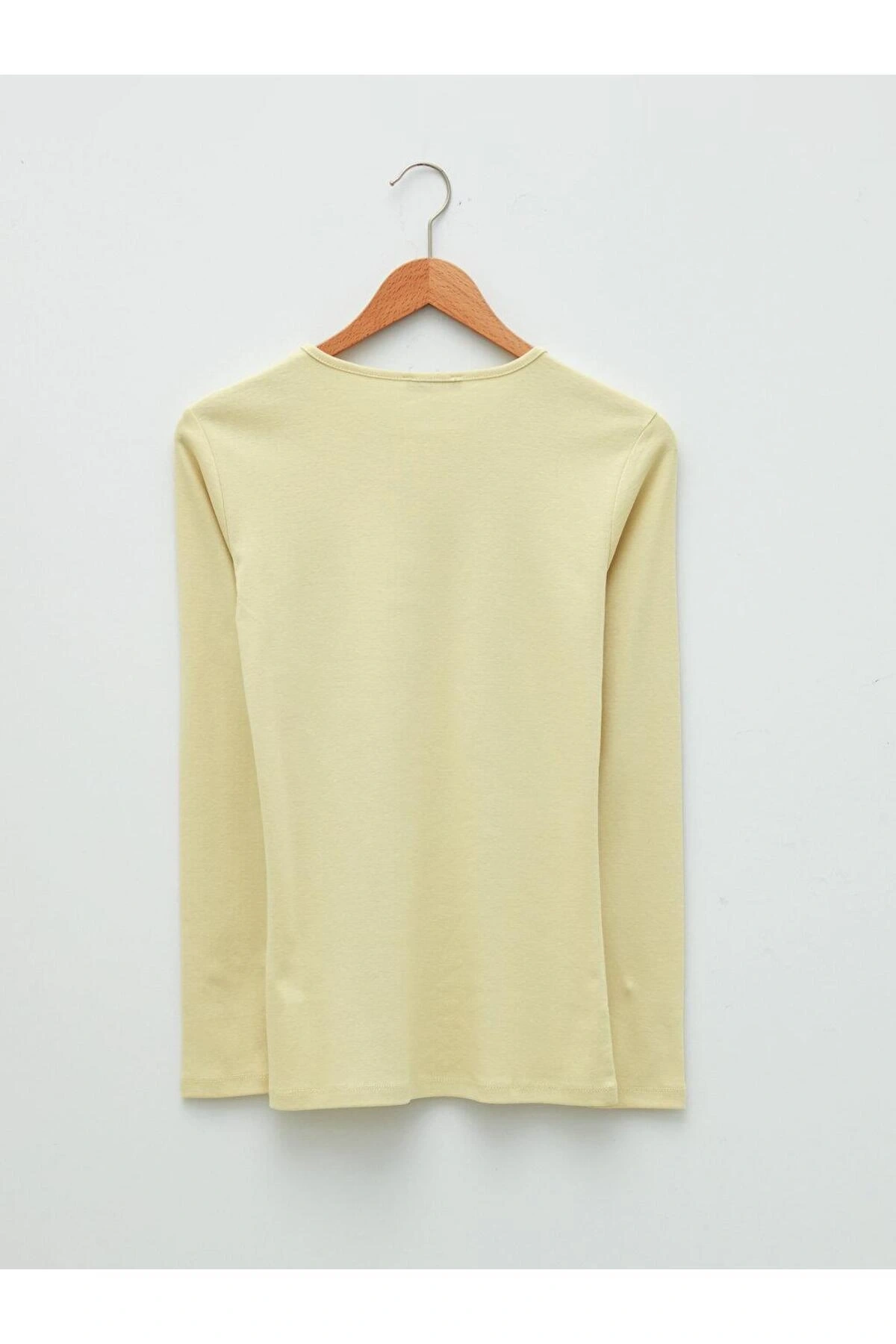 LCWAIKIKI Basic Bisiklet Yaka Düz Uzun Kollu Pamuklu Kadın Tişört