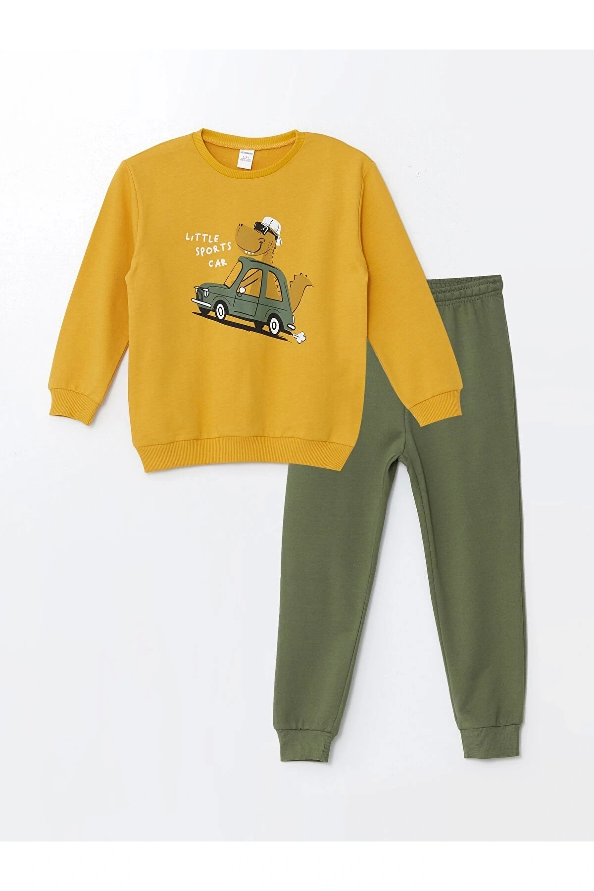 LCW Kids Sari Bisiklet Yaka Uzun Kollu Baskılı Erkek Bebek Sweatshirt ve Eşofman Alt 2li Takım