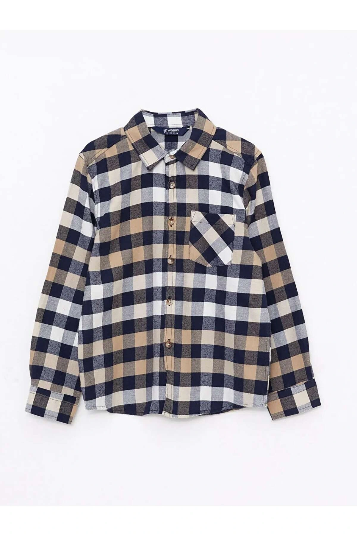 LCW Kids Bej Ekose Uzun Kollu Gabardin Erkek Çocuk Gömlek