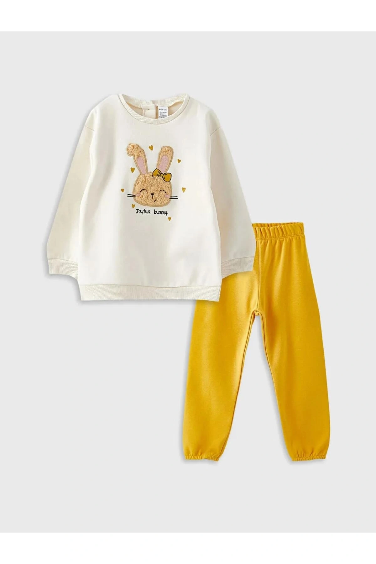 LCW baby Ekru Bisiklet Yaka Uzun Kollu Baskılı Kız Bebek Sweatshirt ve Pantolon 2li Takım