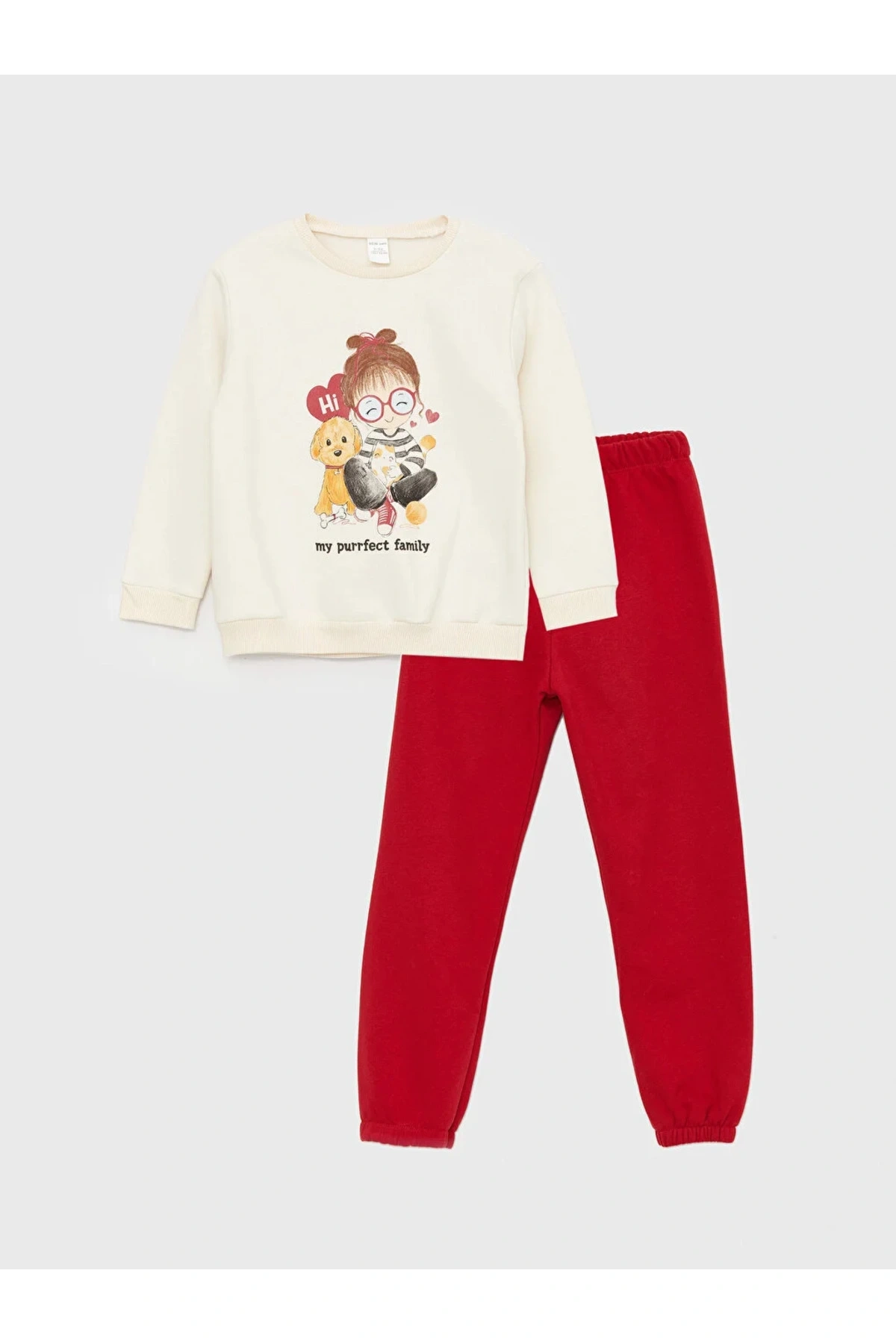 LCW baby Bisiklet Yaka Baskılı Kız Bebek Sweatshirt ve Pantolon