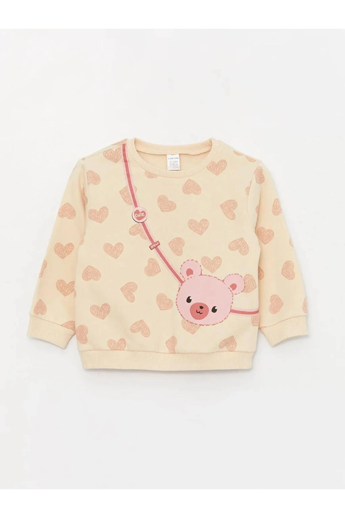 LCW baby Ekru Bisiklet Yaka Uzun Kollu Baskılı Kız Bebek Sweatshirt ve Tayt 2li Takım