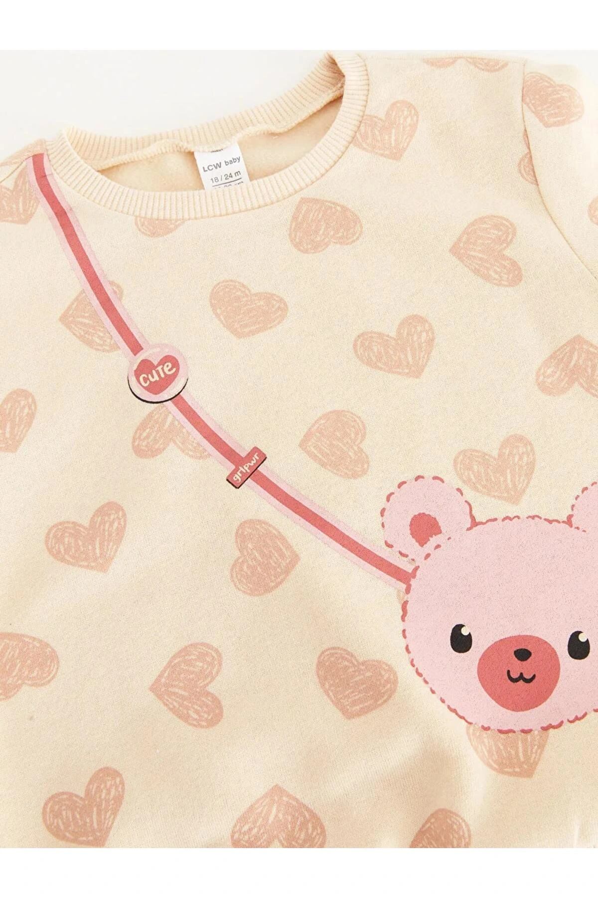 LCW baby Ekru Bisiklet Yaka Uzun Kollu Baskılı Kız Bebek Sweatshirt ve Tayt 2li Takım