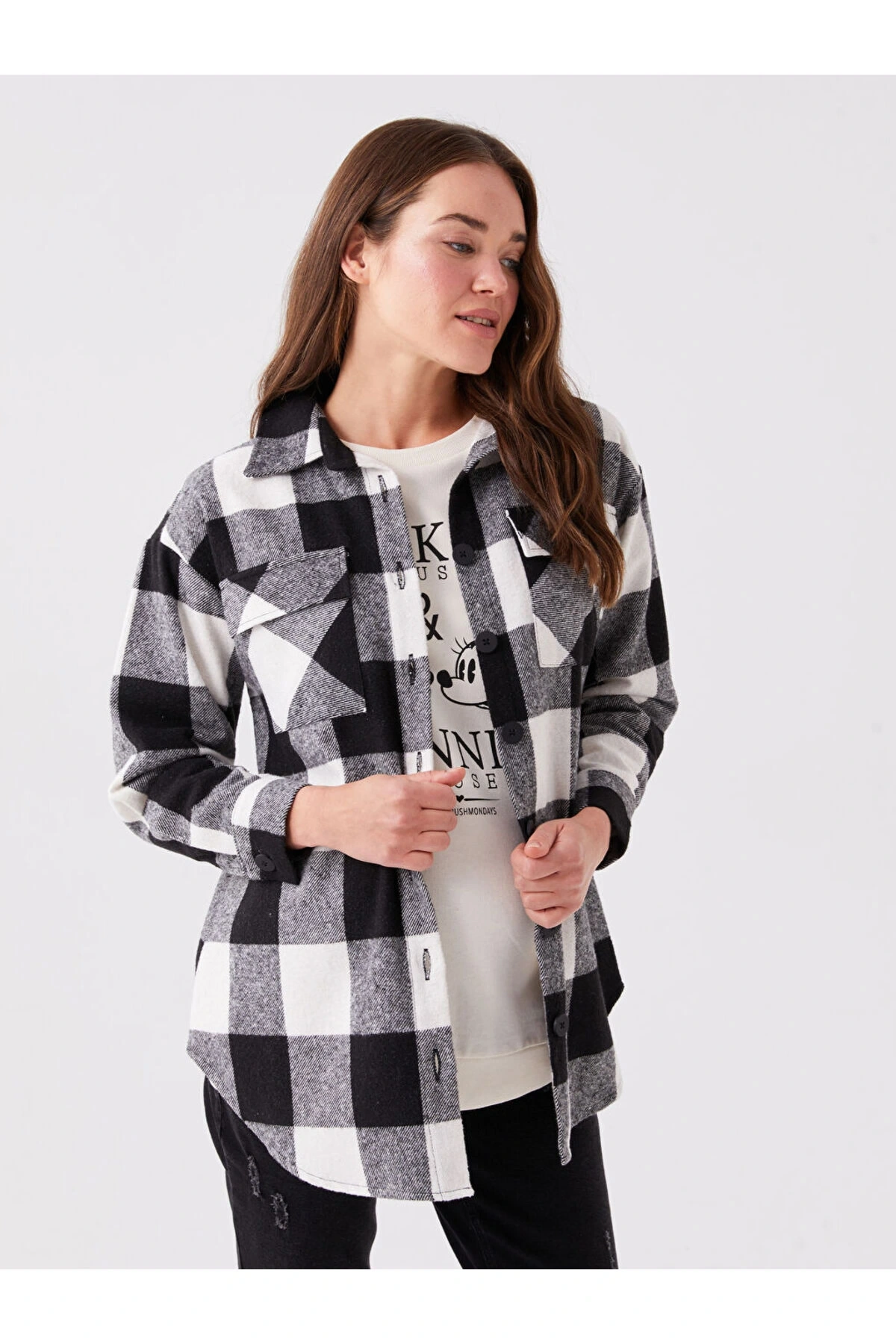 Siyah Ekose Uzun Kollu Hamile Oduncu Gömlek Ceket