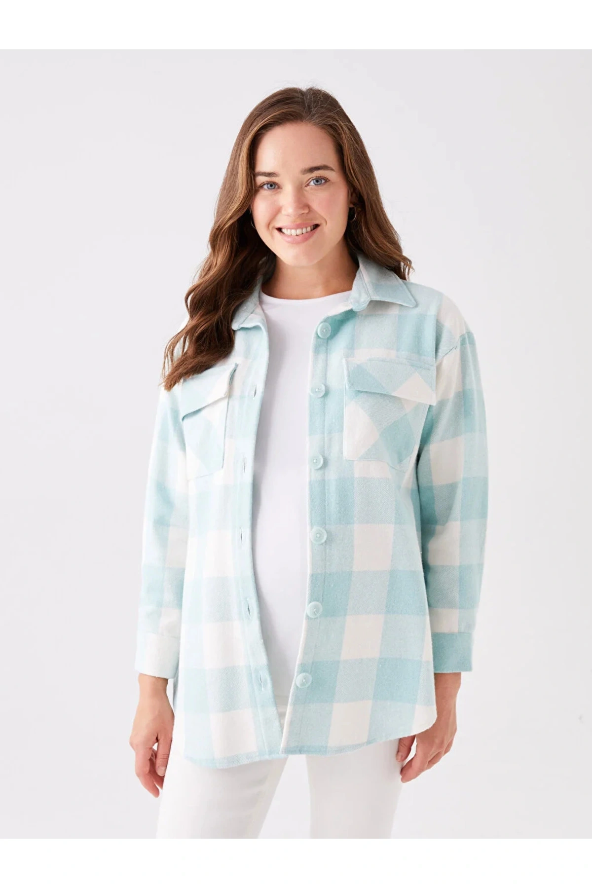 Maternity Ekose Uzun Kollu Hamile Oduncu Gömlek Ceket