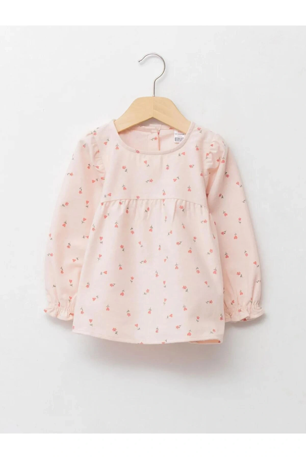 LCW baby Pembe Bisiklet Yaka Uzun Kol Desenli Kız Bebek Bluz