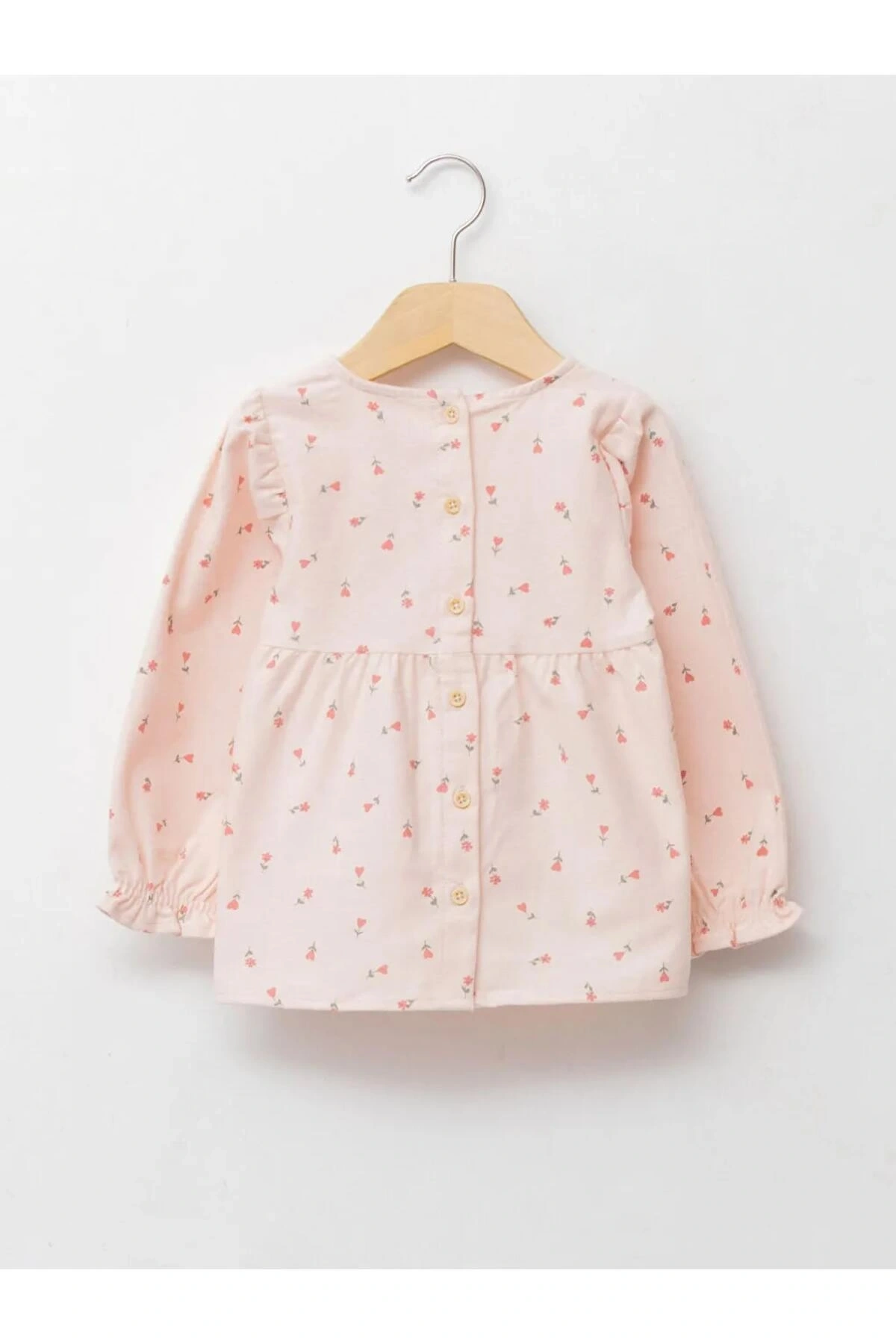 LCW baby Pembe Bisiklet Yaka Uzun Kol Desenli Kız Bebek Bluz
