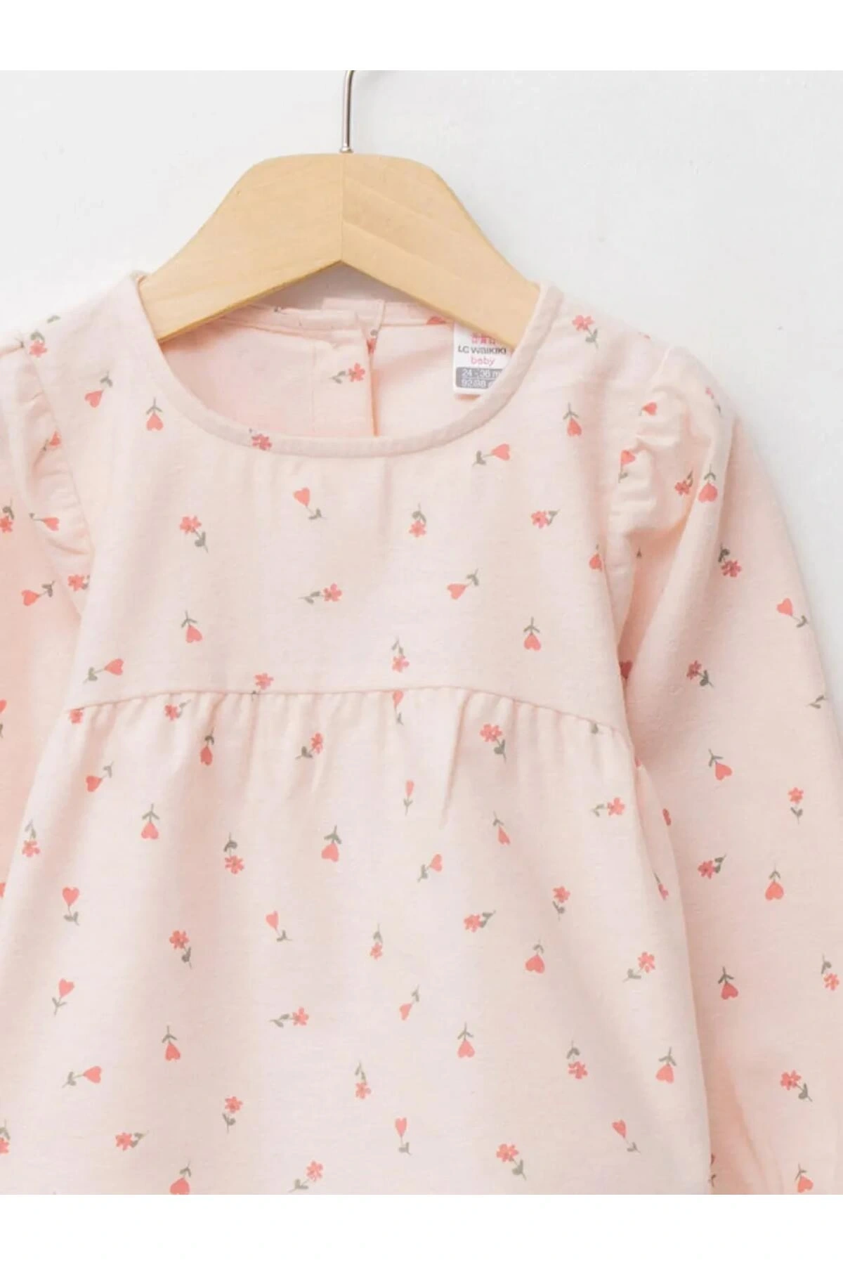 LCW baby Pembe Bisiklet Yaka Uzun Kol Desenli Kız Bebek Bluz