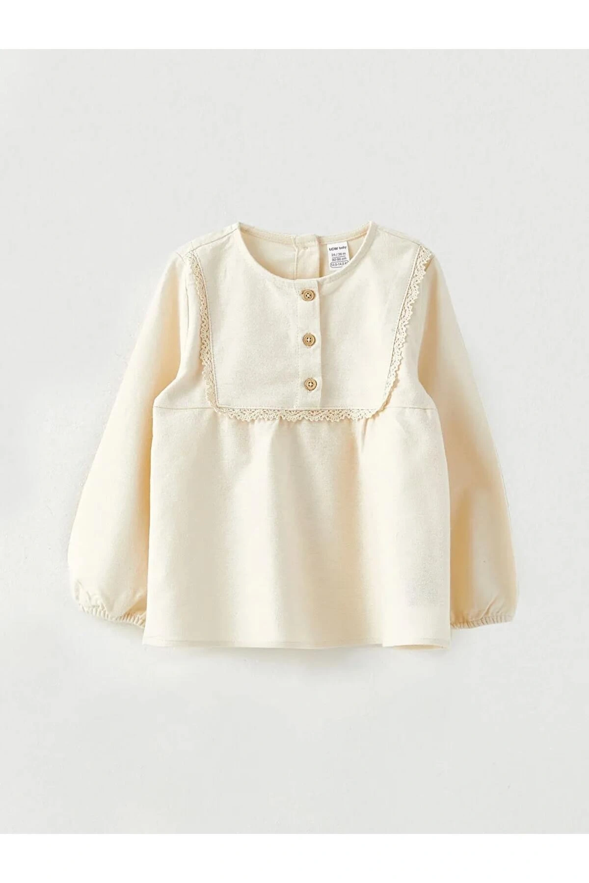 LCW baby Bej Bisiklet Yaka Uzun Kollu Kız Bebek Bluz