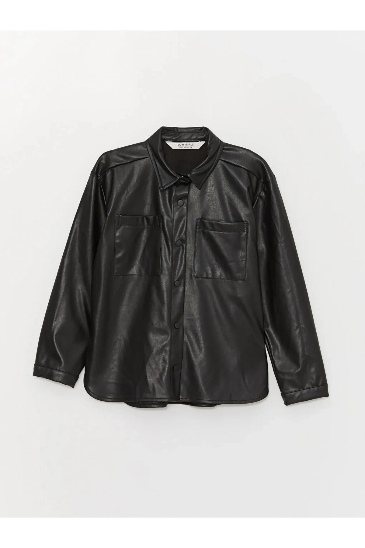 LCW Kids Basic Uzun Kollu Deri Görünümlü Kız Çocuk Gömlek