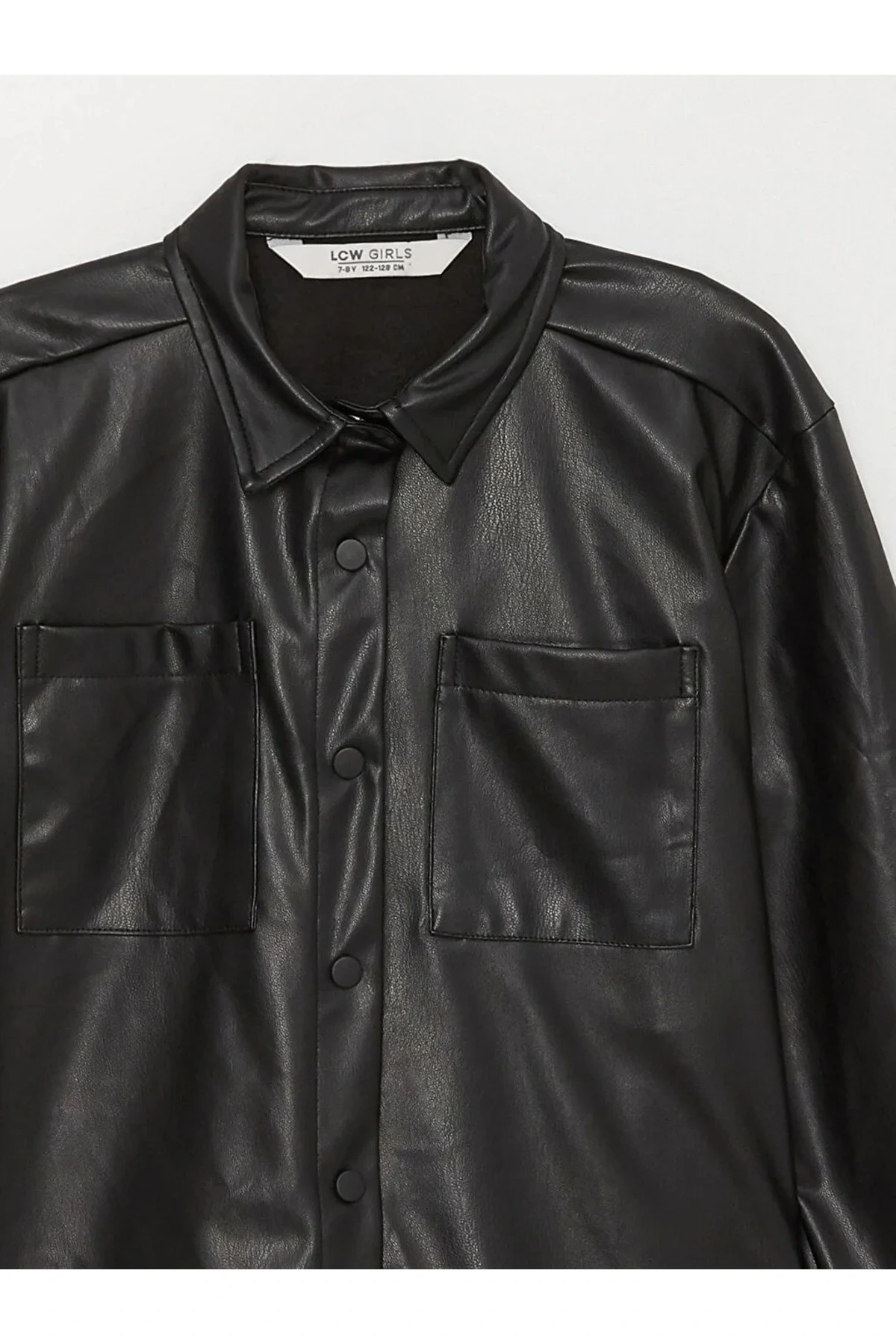 LCW Kids Basic Uzun Kollu Deri Görünümlü Kız Çocuk Gömlek