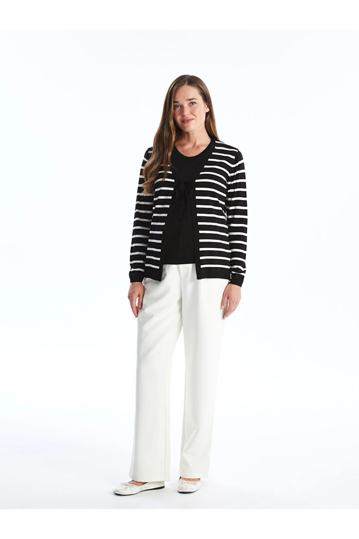 V Yaka Çizgili Uzun Kollu Hamile Triko Hırka ve Süveter Takım