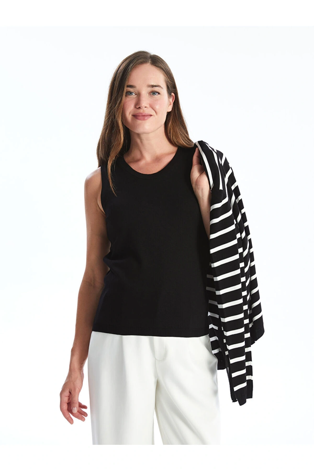 V Yaka Çizgili Uzun Kollu Hamile Triko Hırka ve Süveter Takım