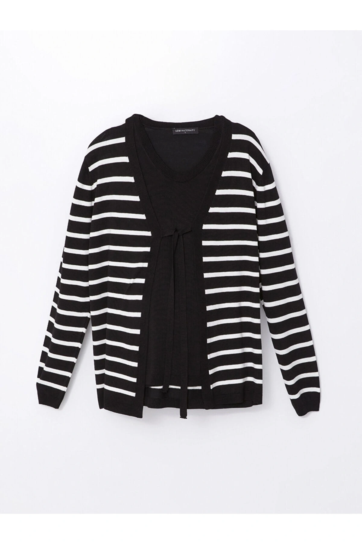 V Yaka Çizgili Uzun Kollu Hamile Triko Hırka ve Süveter Takım