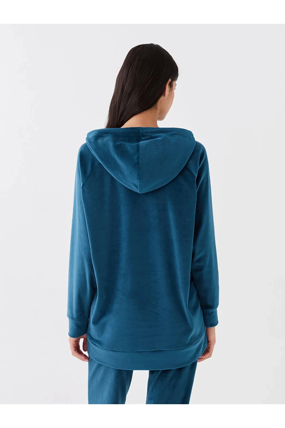 DREAM Kapüşonlu Nakışlı Uzun Kollu Kadife Kadın Pijama Üst Sweatshirt