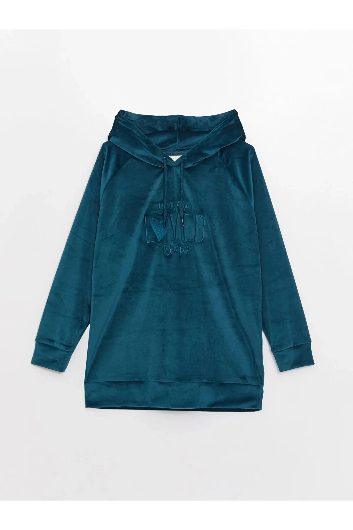 DREAM Kapüşonlu Nakışlı Uzun Kollu Kadife Kadın Pijama Üst Sweatshirt