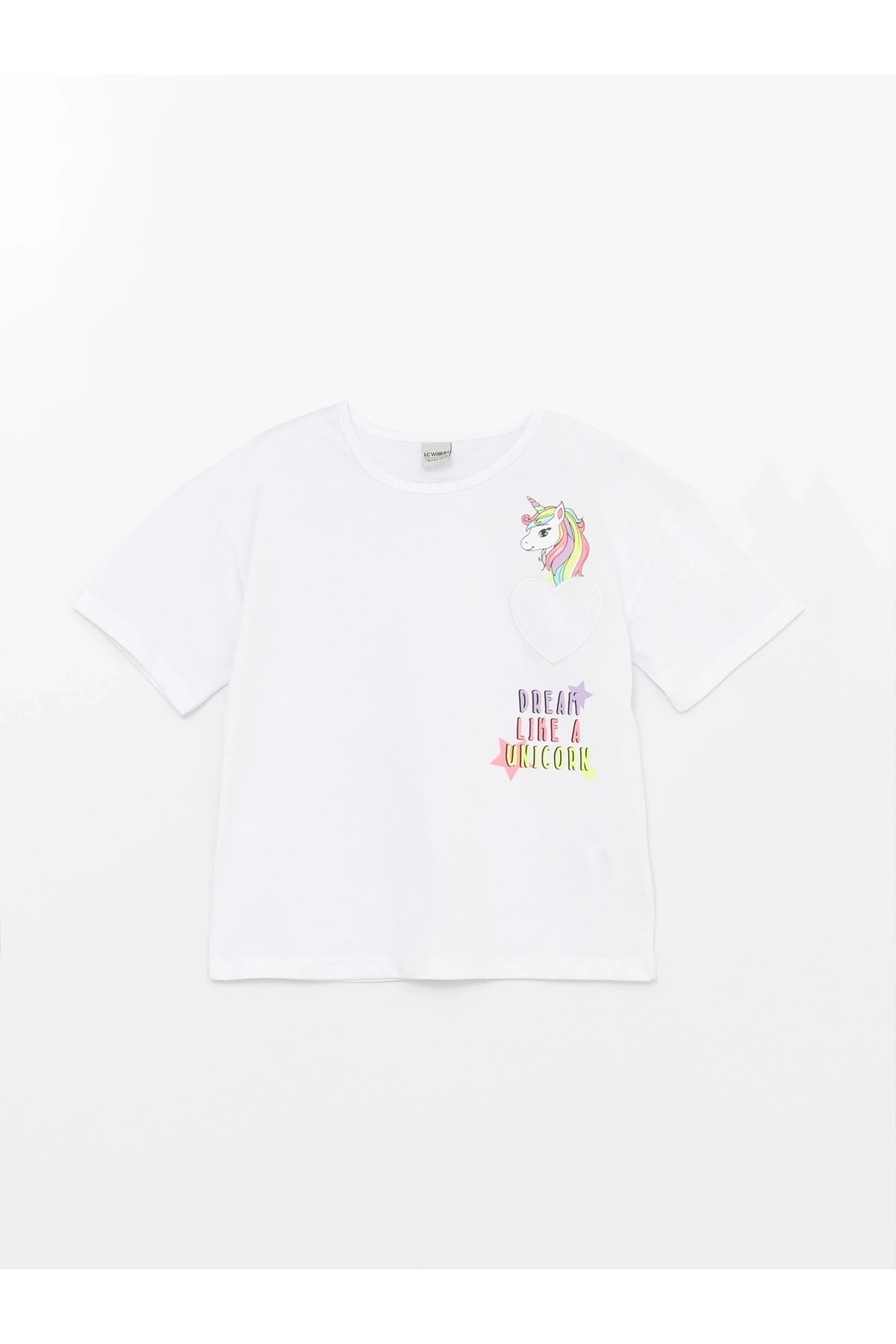 Bisiklet Yaka Baskılı Kısa Kollu Kız Çocuk Tişört Ve Tayt 3lü Takım