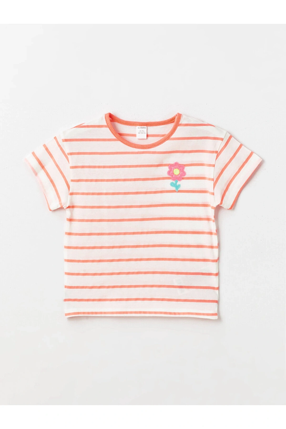 LCW baby Bisiklet Yaka Kısa Kollu Çizgili Kız Bebek Tişört ve Tayt 2li Takım