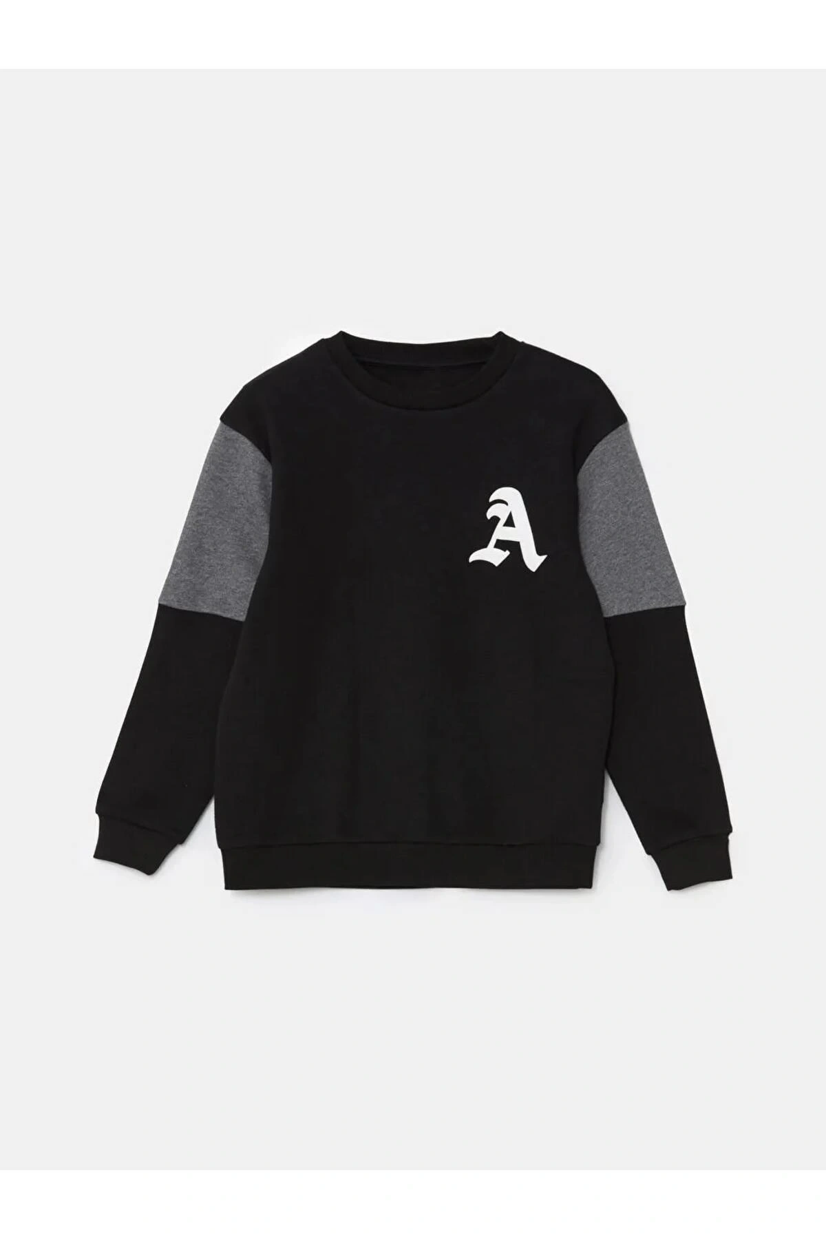 LCW Kids Siyah Bisiklet Yaka Erkek Çocuk Kalın Sweatshirt