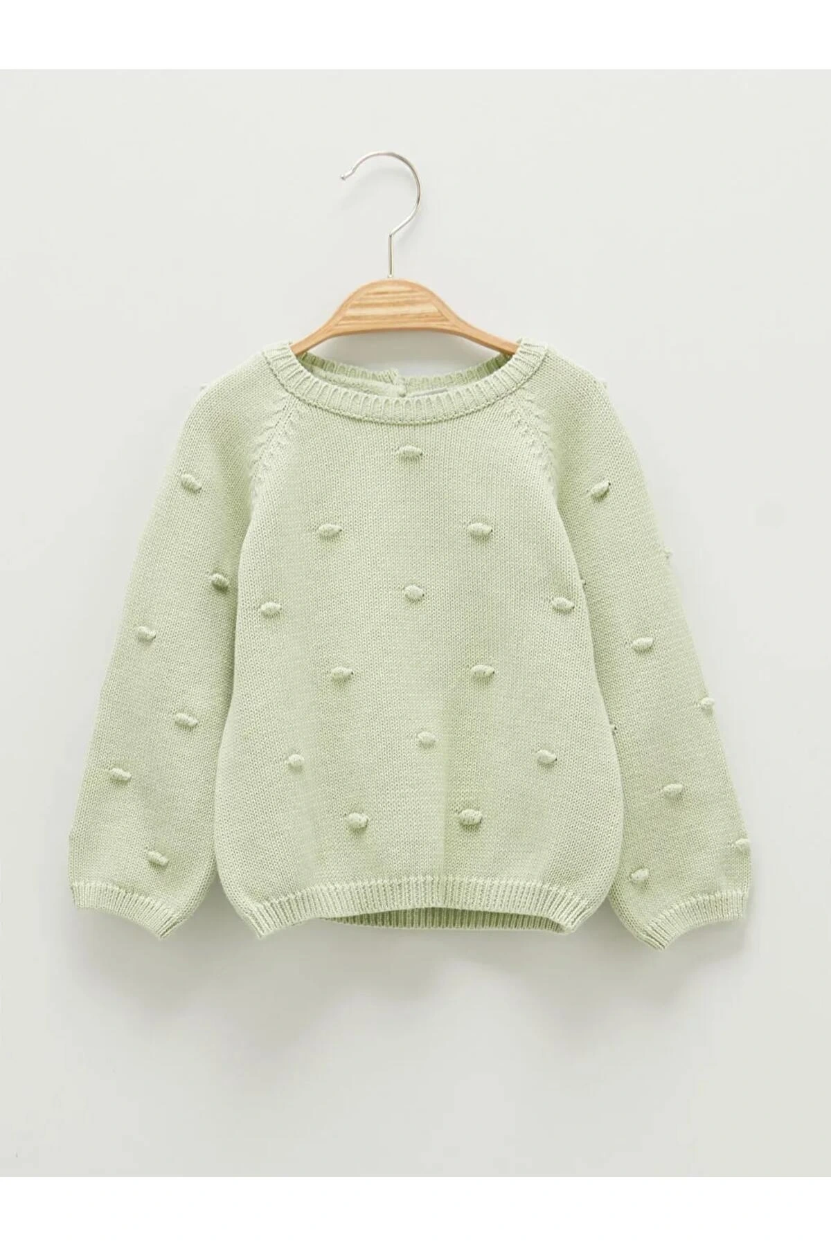 LCW baby Yeşil Bisiklet Yaka Uzun Kol Kendinden Desenli Kız Bebek Triko Kazak