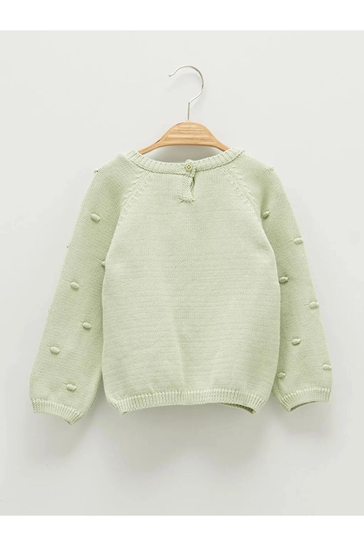 LCW baby Yeşil Bisiklet Yaka Uzun Kol Kendinden Desenli Kız Bebek Triko Kazak