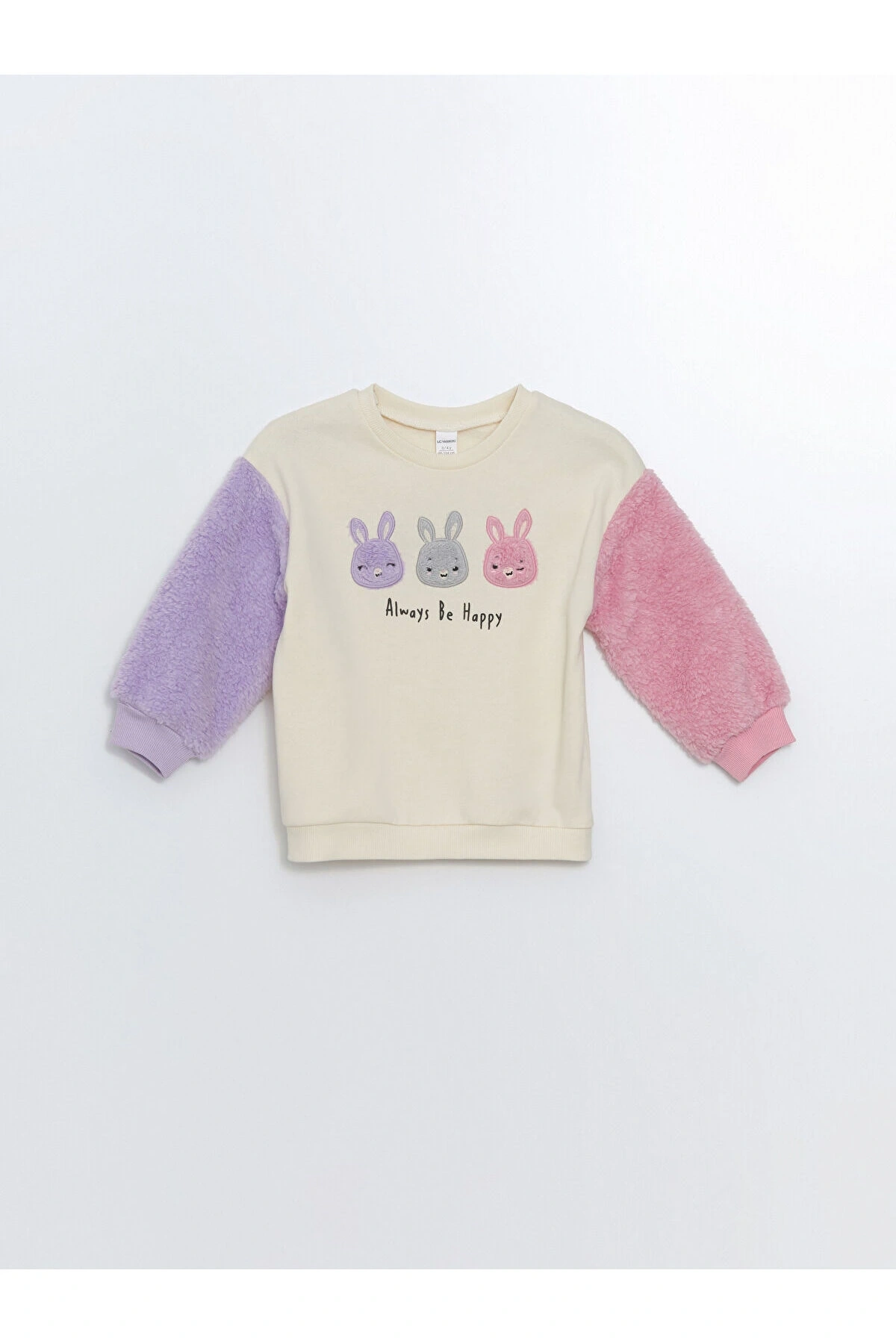 Lcw Kids Ekru Bisiklet Yaka Kalın Baskılı Kız Bebek Sweatshirt