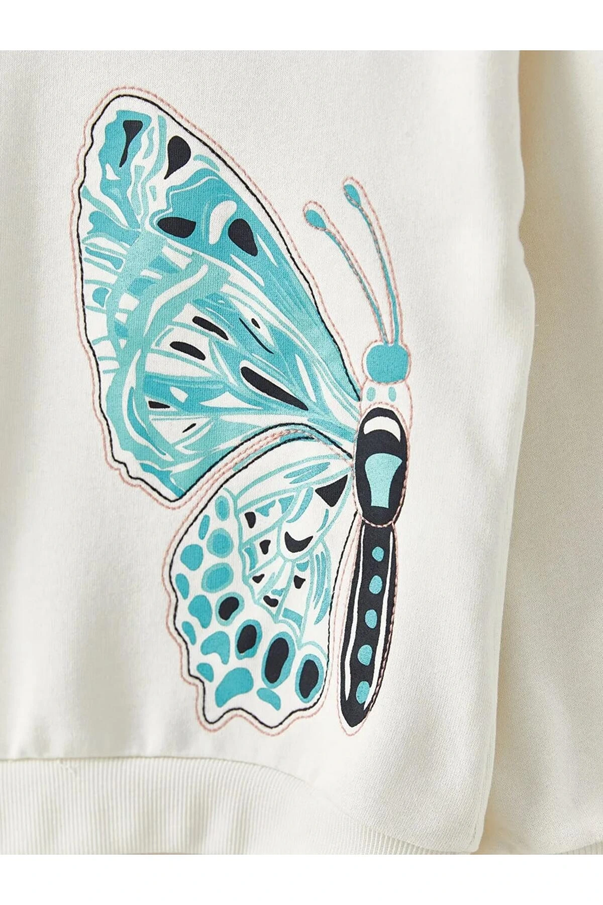 LCW Kids Ekru Bisiklet Yaka Baskılı Uzun Kollu Kız Çocuk Sweatshirt