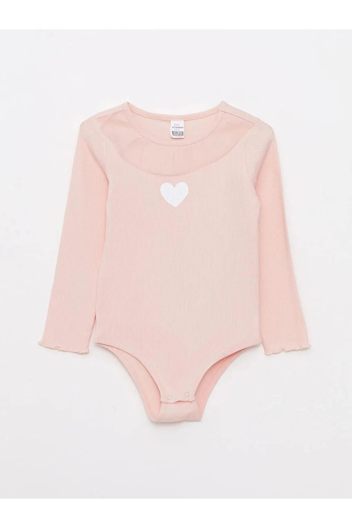 LCW baby Pembe Bisiklet Yaka Uzun Kollu Kız Bebek Çıtçıtlı Body