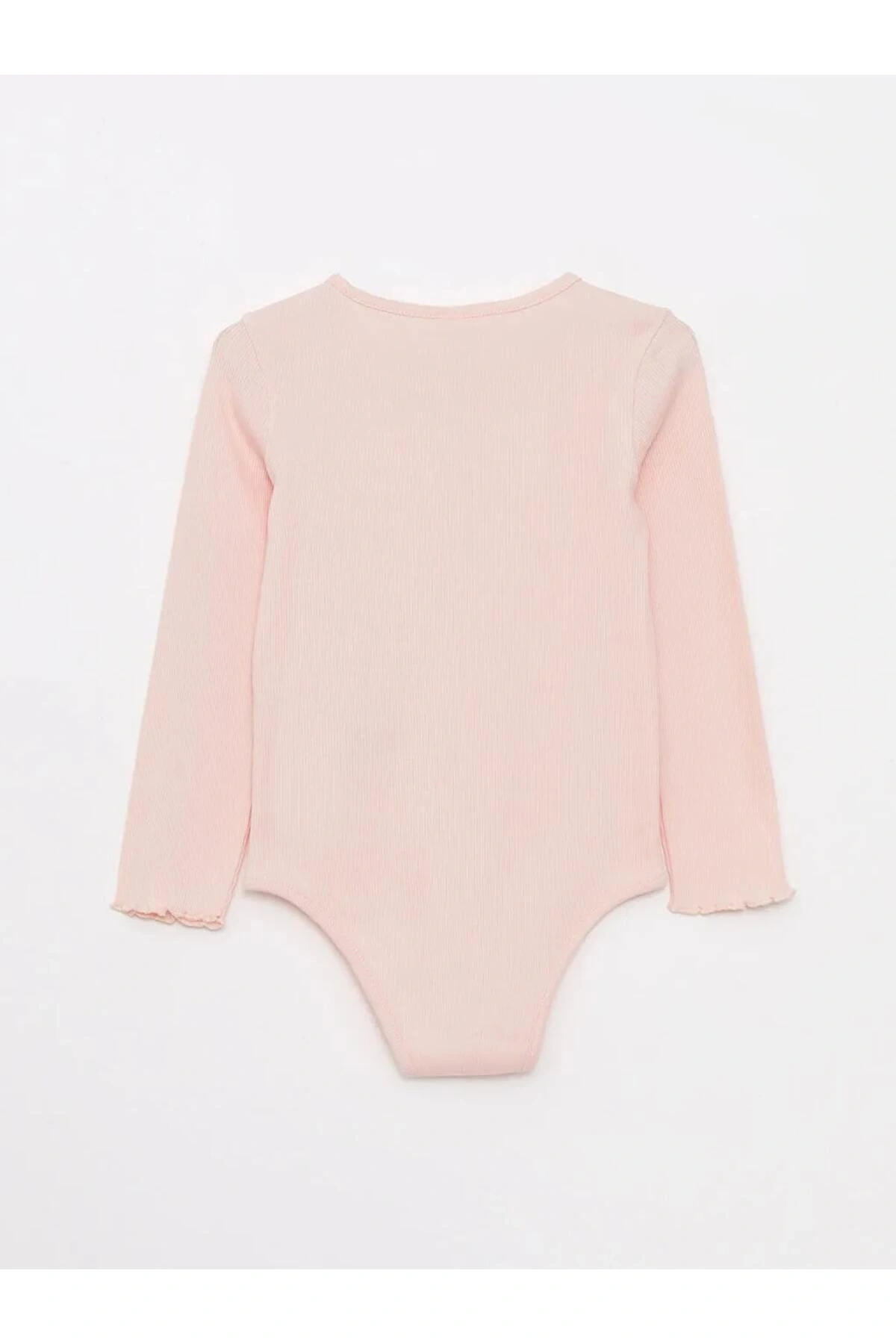 LCW baby Pembe Bisiklet Yaka Uzun Kollu Kız Bebek Çıtçıtlı Body