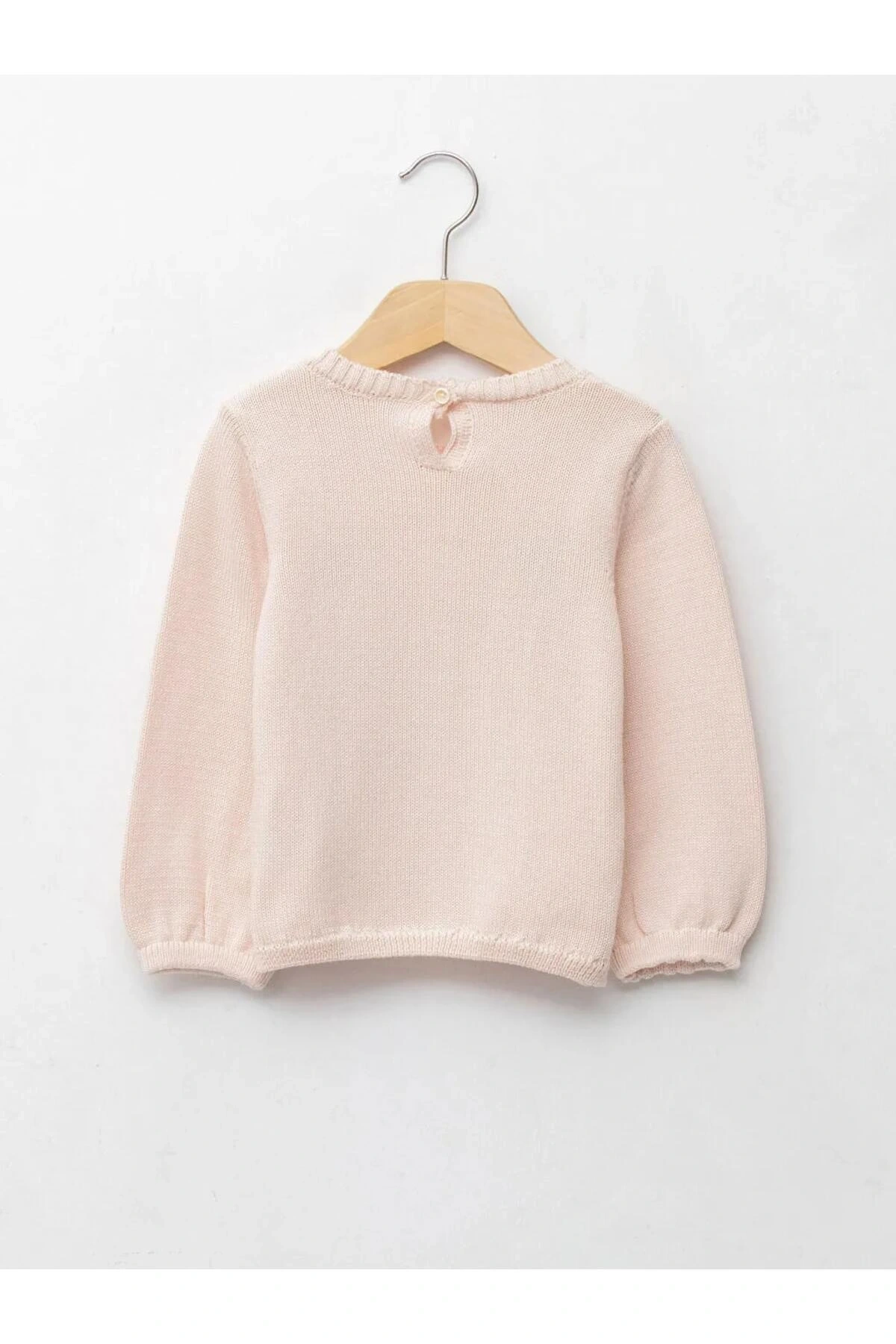 LCW baby Pembe Bisiklet Yaka Uzun Kollu Desenli Kız Bebek Triko Kazak