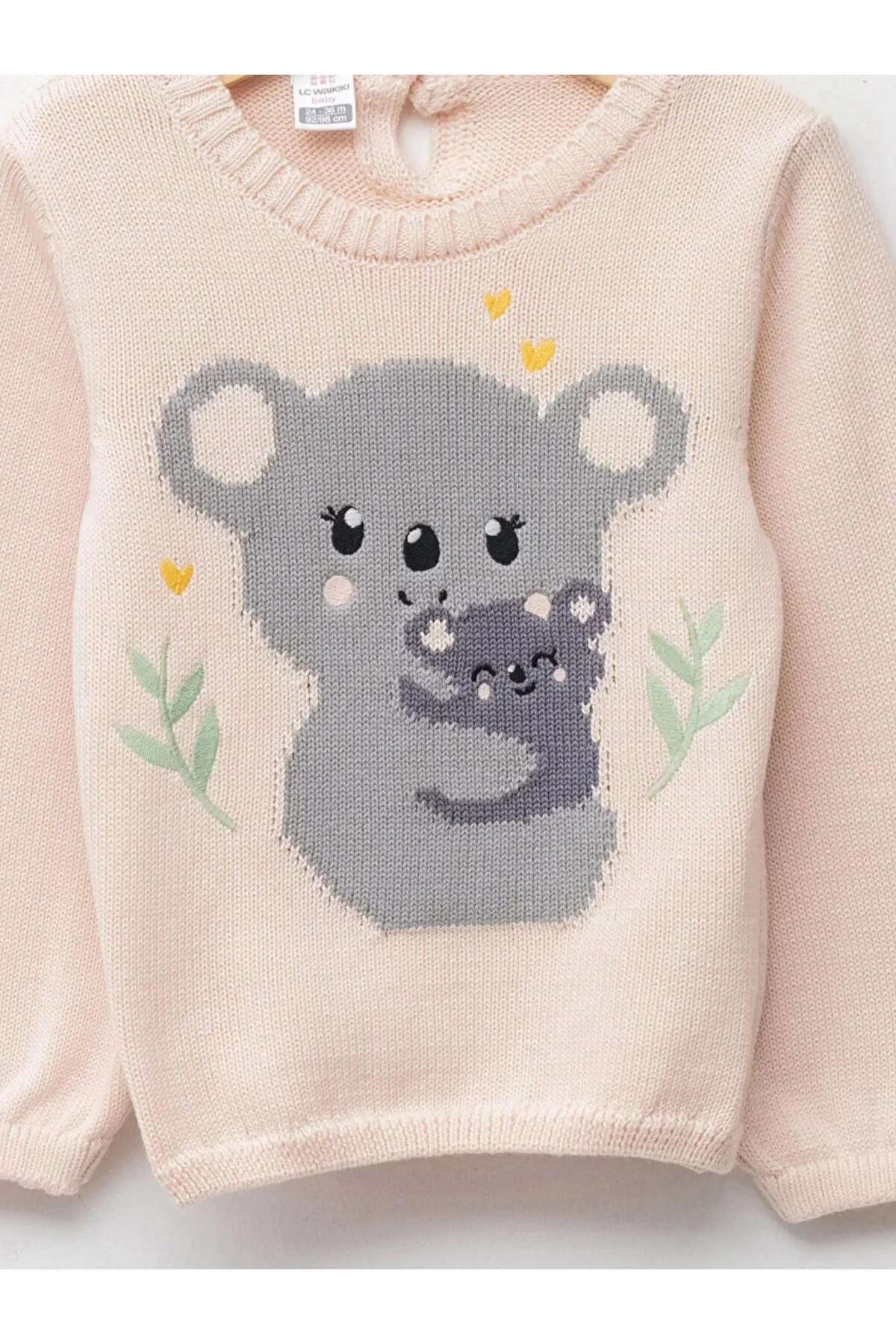 LCW baby Pembe Bisiklet Yaka Uzun Kollu Desenli Kız Bebek Triko Kazak