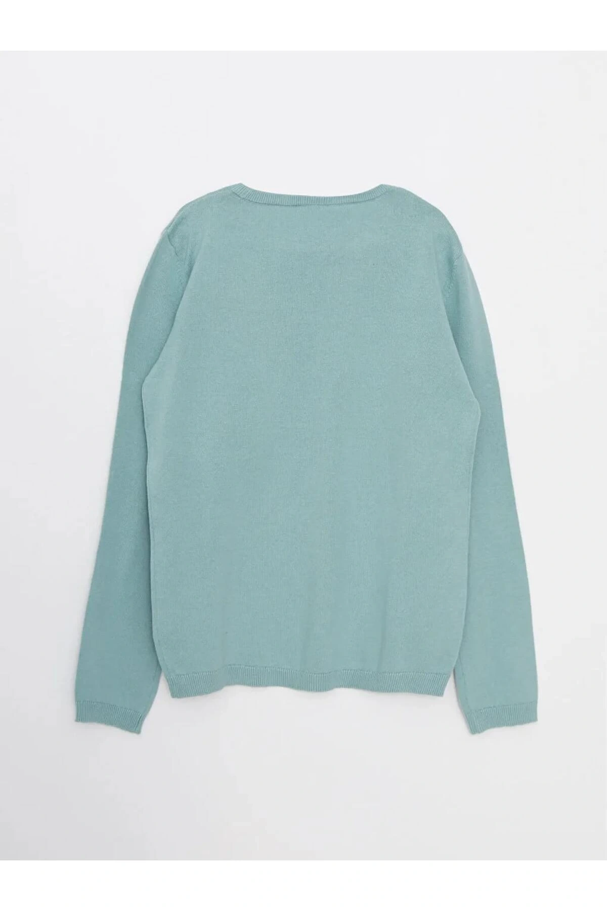 LCW Kids Yeşil Bisiklet Yaka Baskılı Uzun Kollu Kız Çocuk Triko Kazak