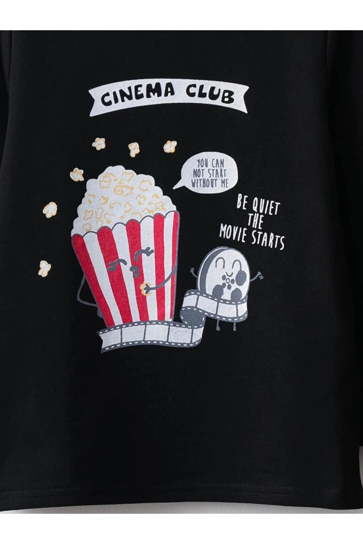 LCW ECO Siyah Bisiklet Yaka Baskılı Uzun Kollu Kız Çocuk Tişört