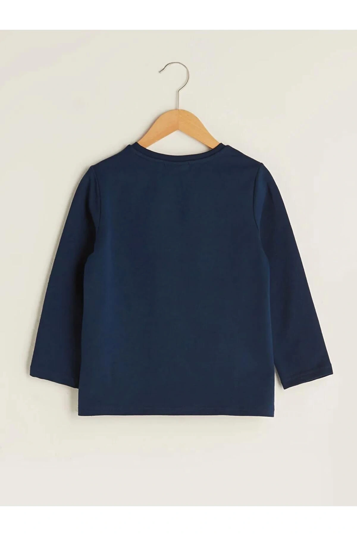 LCW ECO Lacivert Bisiklet Yaka Baskılı Uzun Kollu Kız Çocuk Tişört