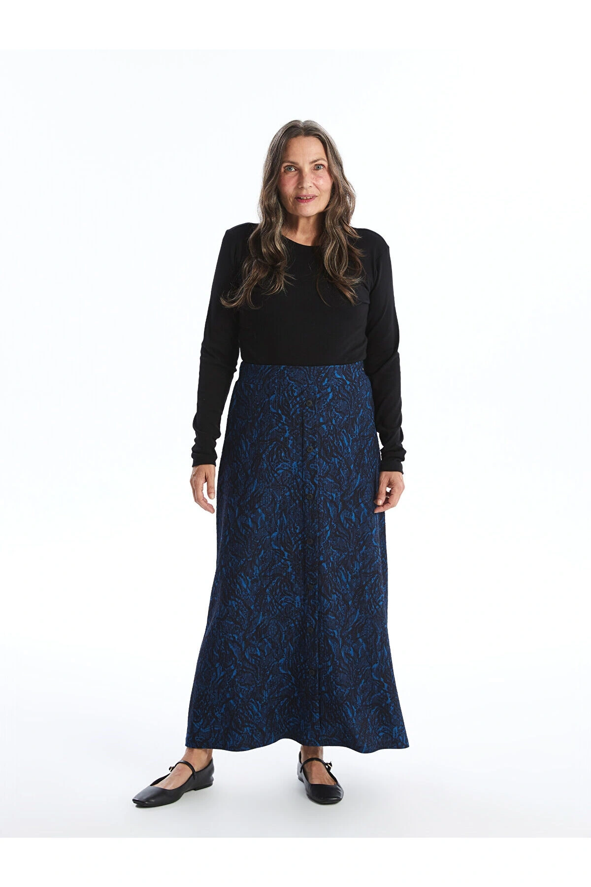 Grace Siyah Beli Lastikli Çiçekli A Kesim Kadın Etek