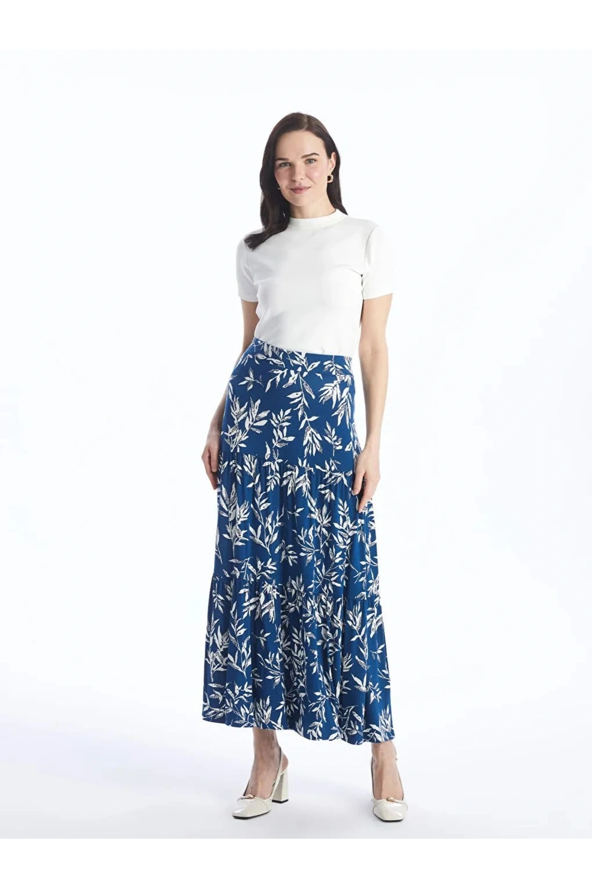 LCW Grace Mavi Beli Lastikli Desenli A Kesim Kadın Etek