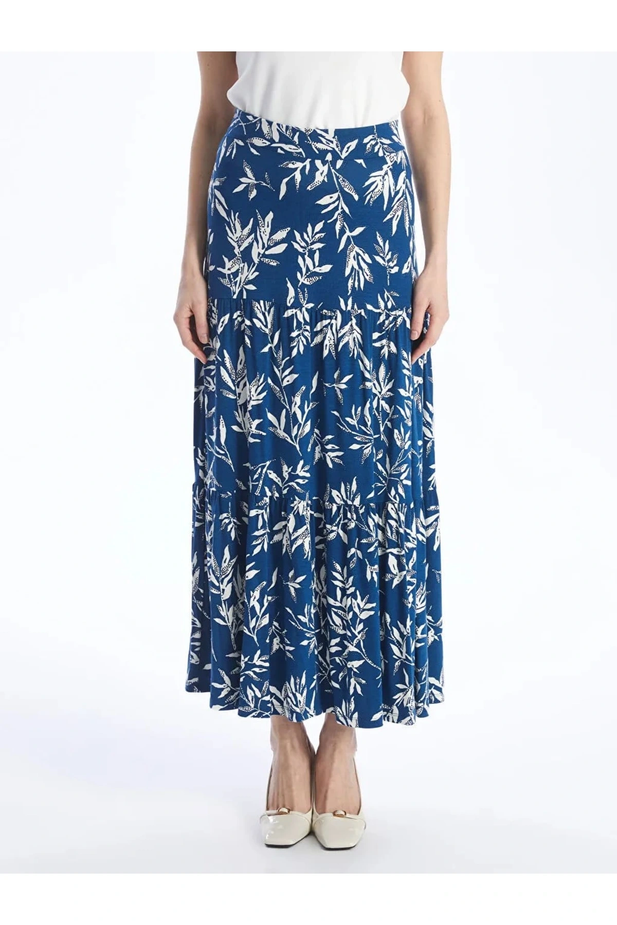 LCW Grace Mavi Beli Lastikli Desenli A Kesim Kadın Etek