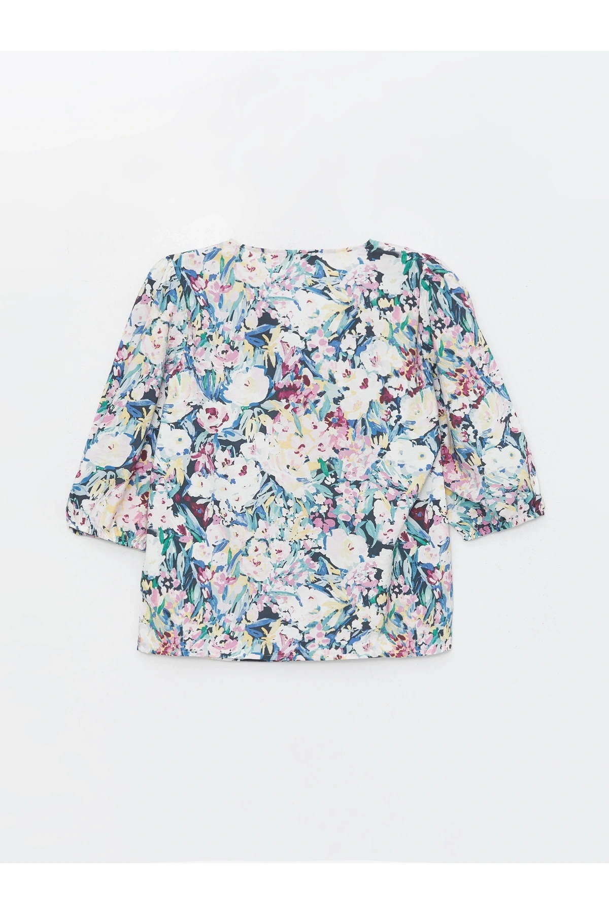 V Yaka Çiçekli Kadın Bluz