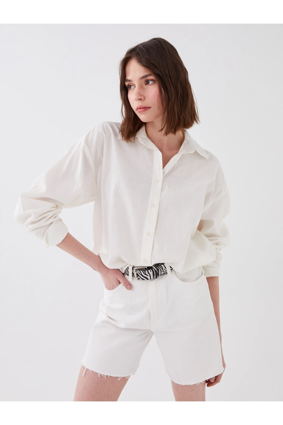 XSIDE Beyaz Düz Uzun Kollu Kadın Gömlek
