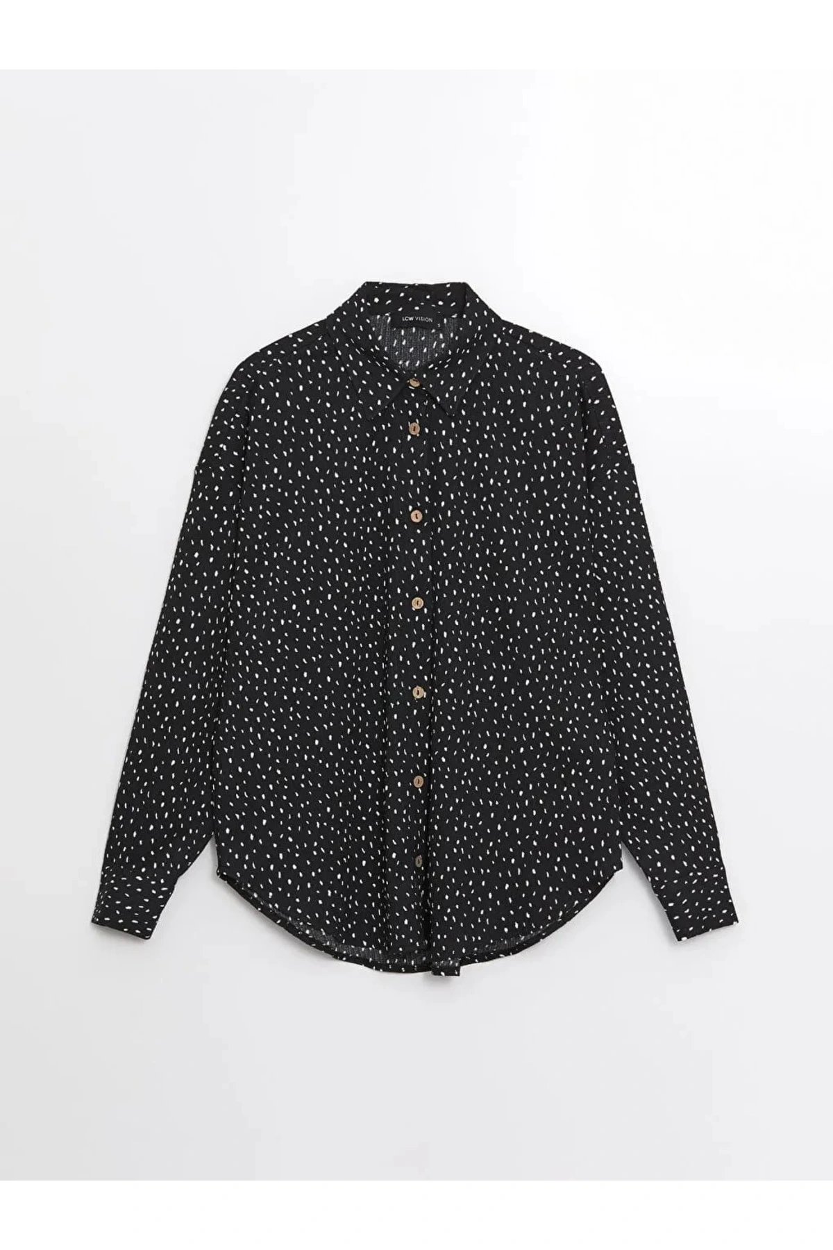 LCW Vision Siyah Desenli Uzun Kollu Oversize Kadın Gömlek