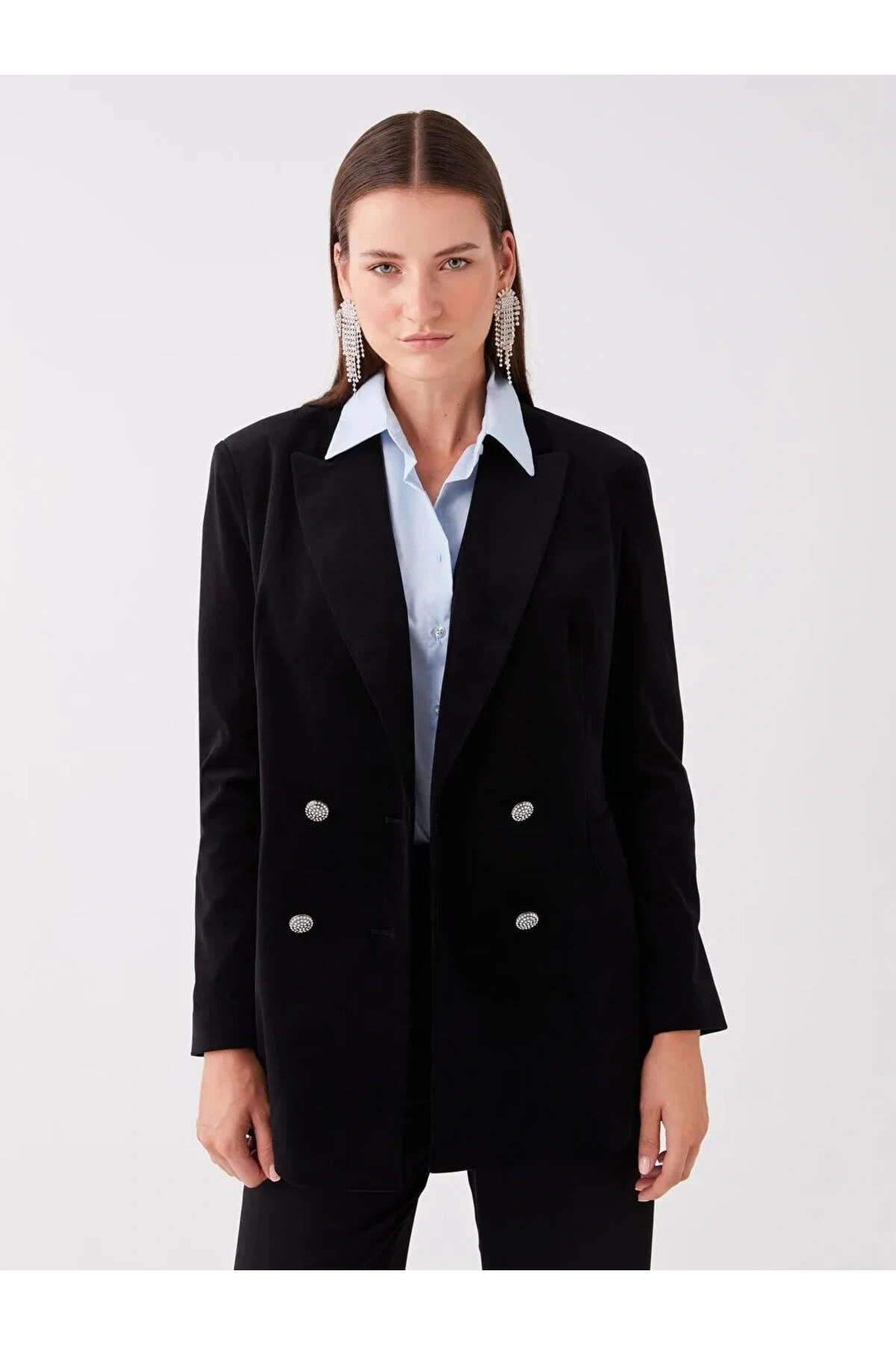 LCWAIKIKI Classic Siyah Düz Uzun Kollu Kadın Blazer Ceket