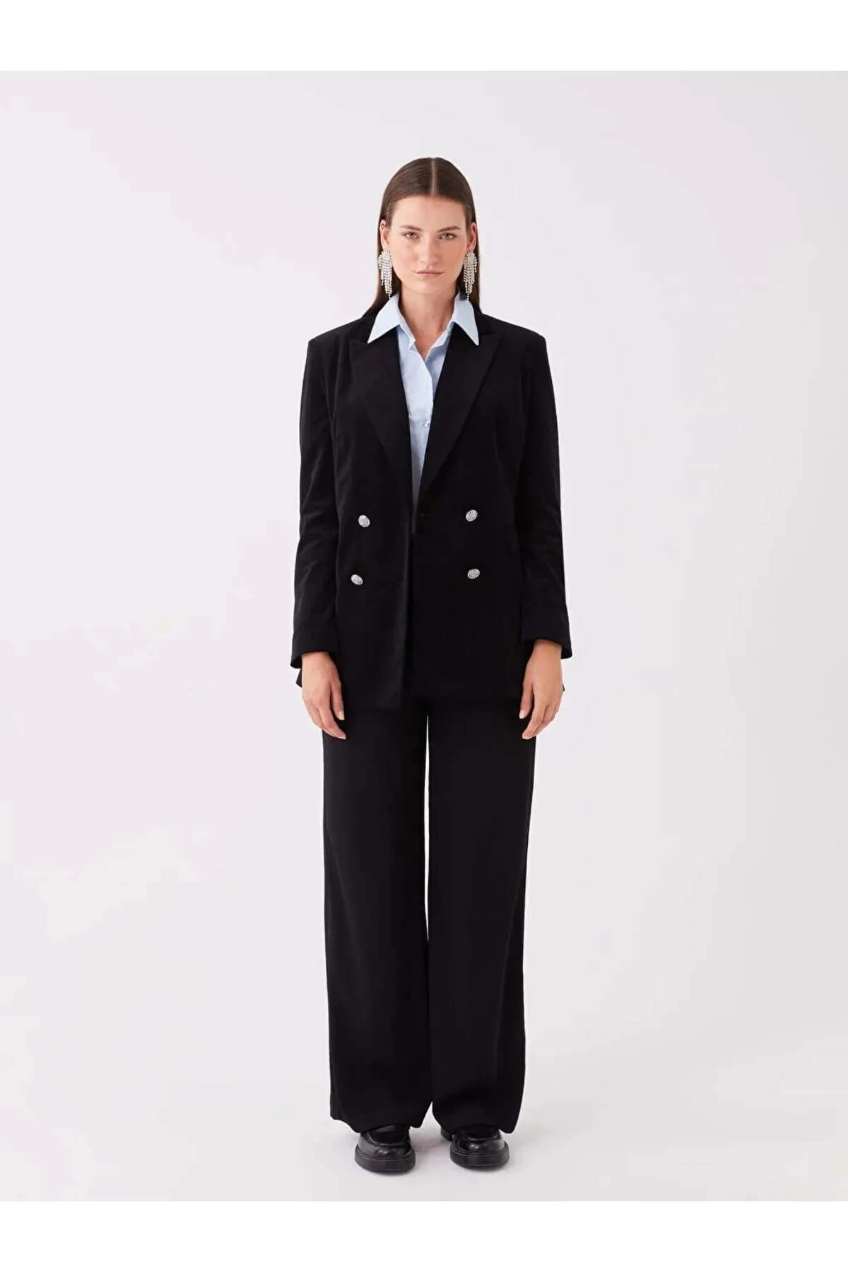 LCWAIKIKI Classic Siyah Düz Uzun Kollu Kadın Blazer Ceket