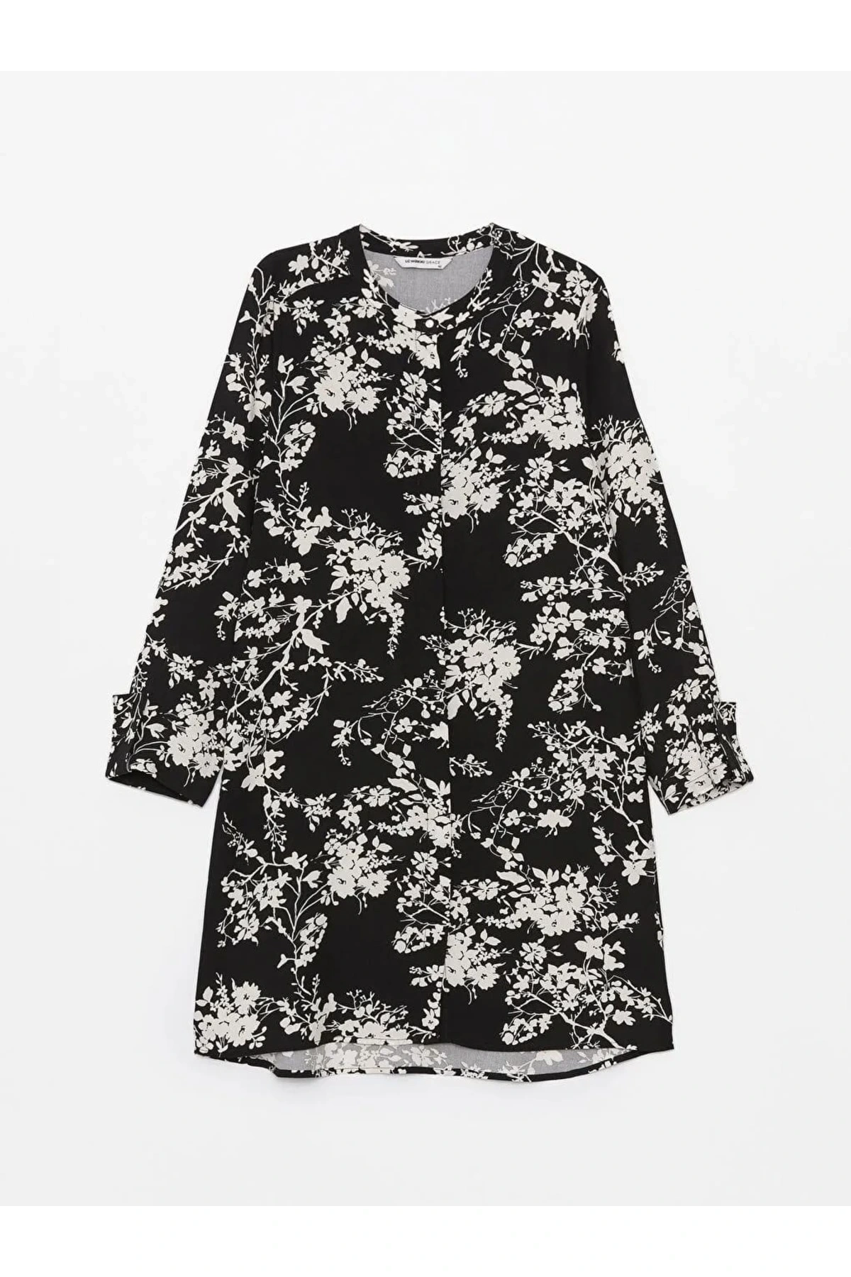 LCW Grace Siyah Bisiklet Yaka Desenli Kadın Gömlek Tunik