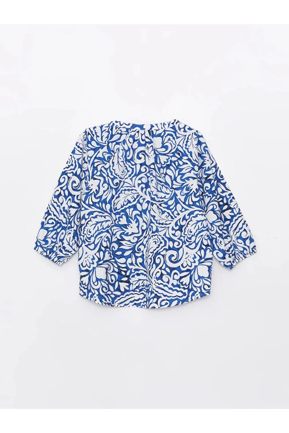 LCWAIKIKI Classic Mavi Kaçık Yaka Desenli Oversize Kadın Bluz