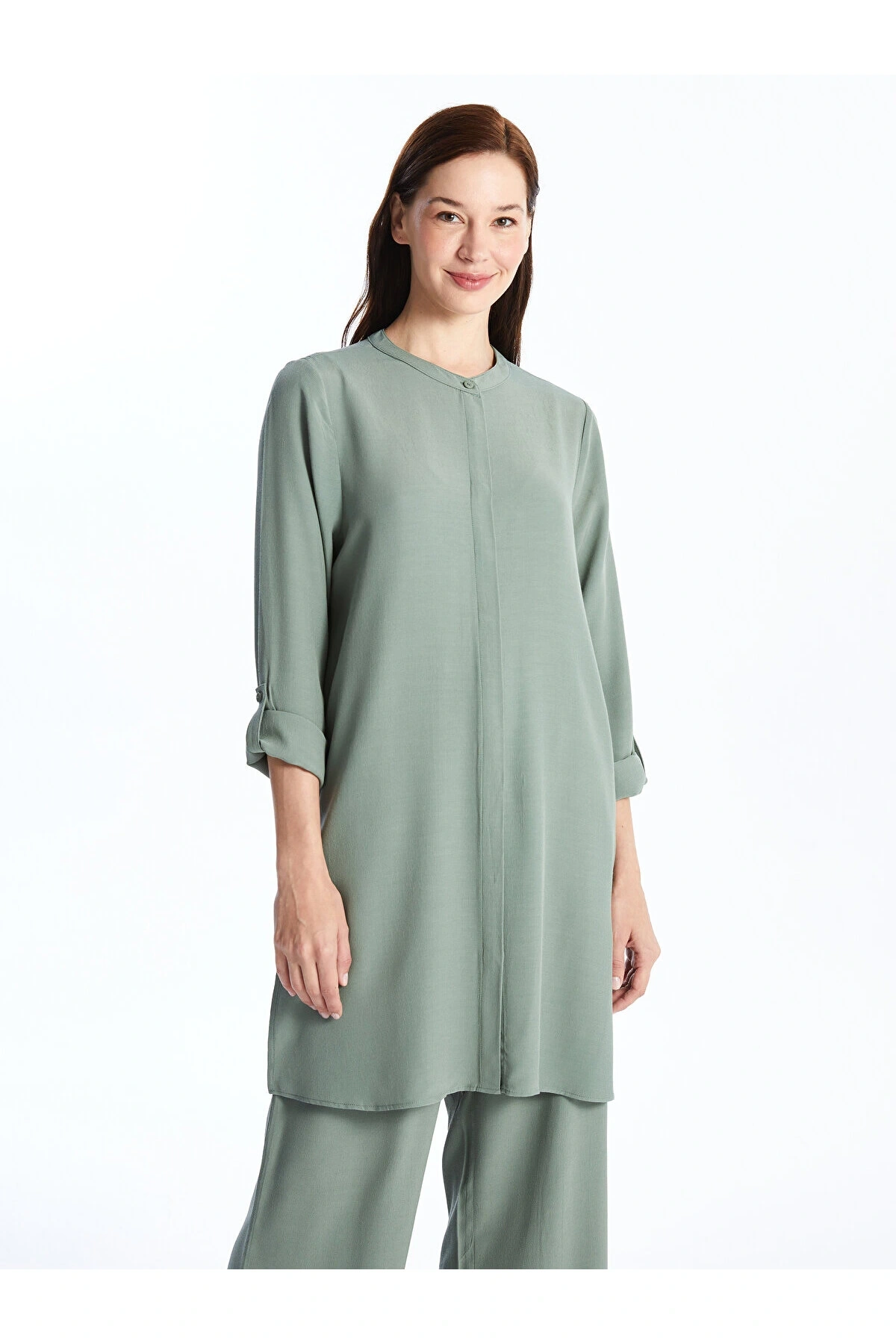 Hakim Yaka Düz Uzun Kollu Kadın Elbise