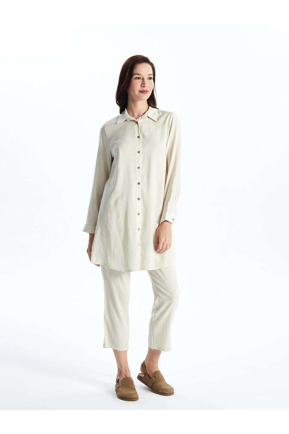 LCW Grace Düz Keten Karışımlı Kadın Gömlek Tunik