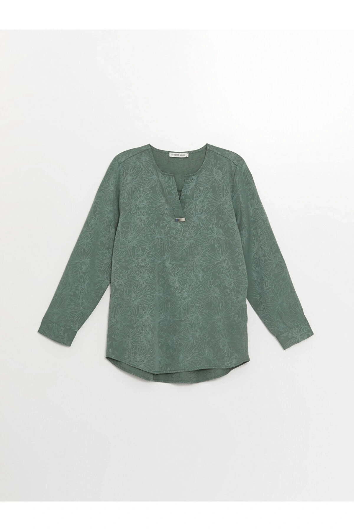 V Yaka Çiçekli Uzun Kollu Kadın Bluz